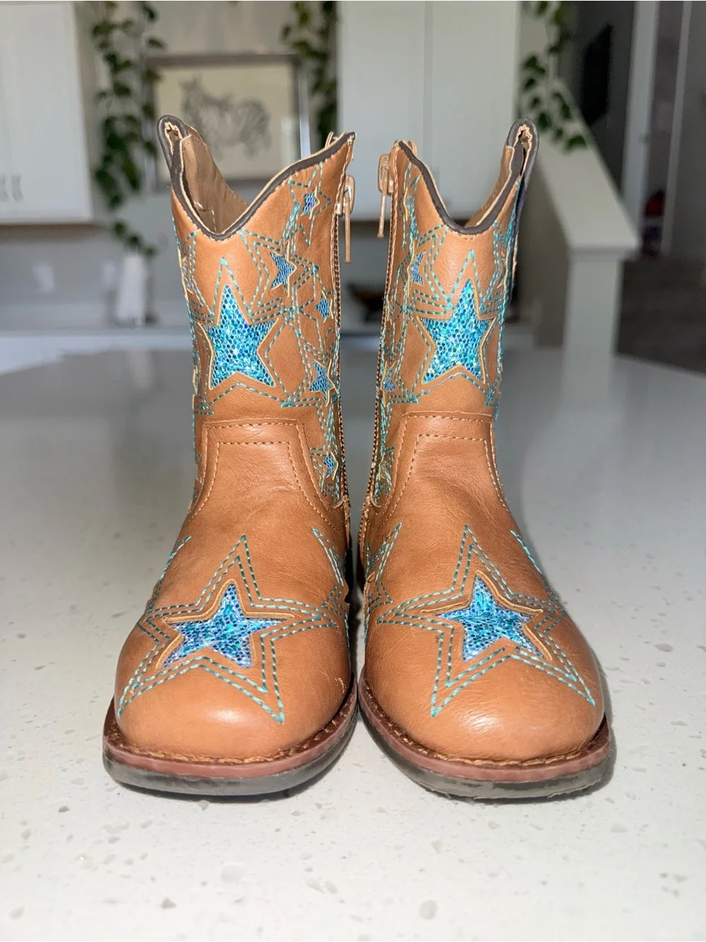 Wonder Nation Tan Cowboy Boots with Blue Star Embroidery